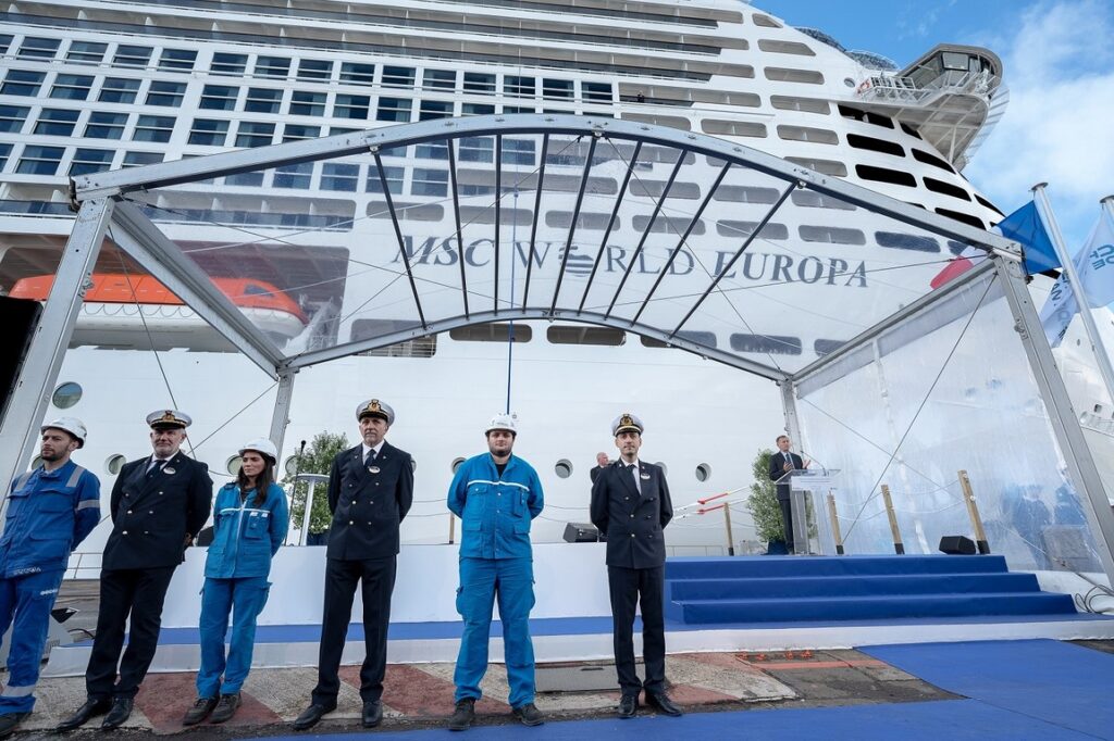 MSC World Europa Delivery Ceremony, officers' parade