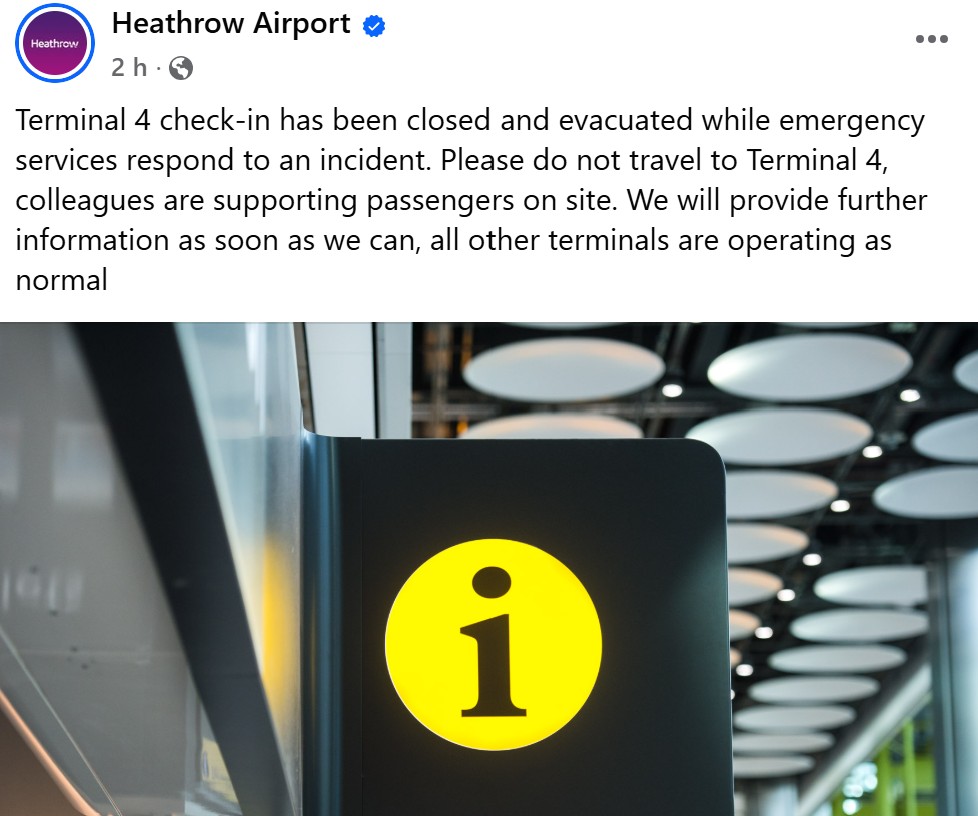 aeroporto Londra Terminal 4 chiuso